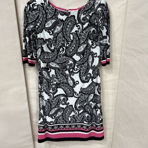 Eliza J Dress Paisley Print Exposed Gold Zipper Knee Length Shift Size 4‎